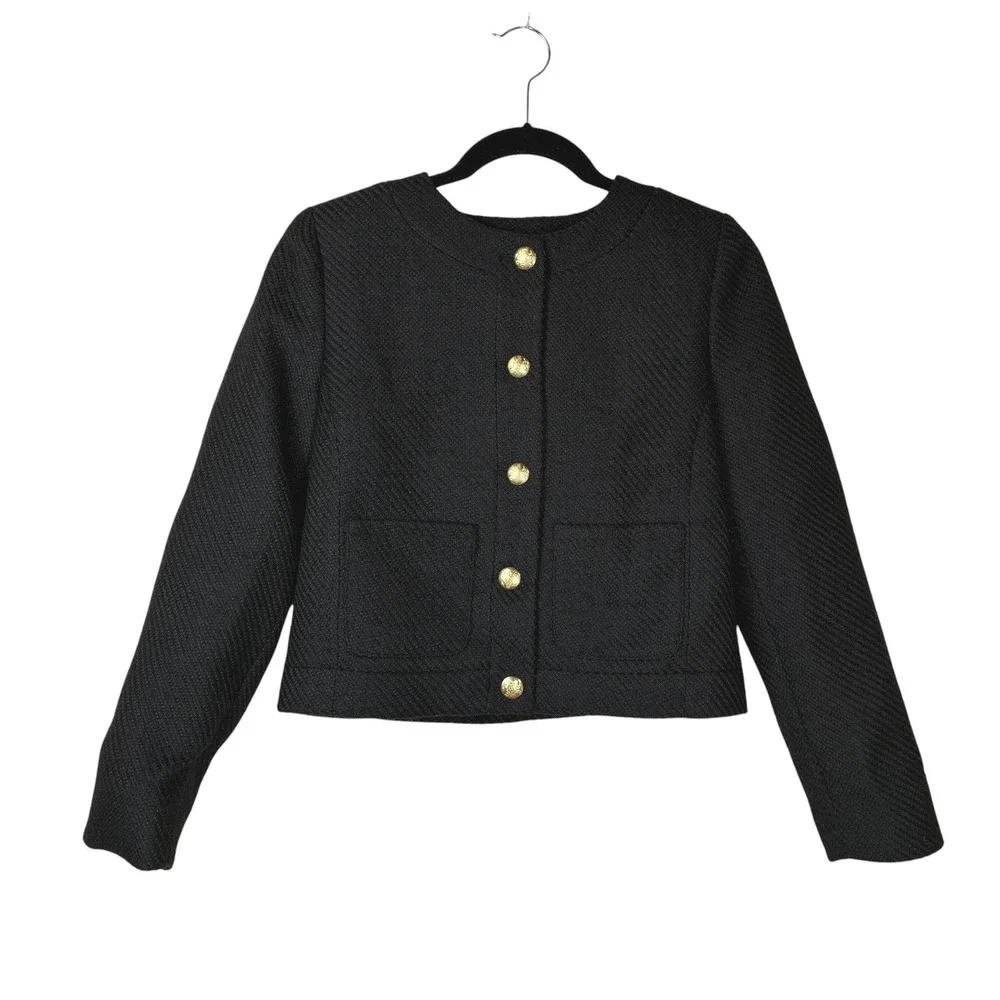 J. Crew Women's Tweed Lady Jacket Size 2 Black Old Money Preppy Office Preppy